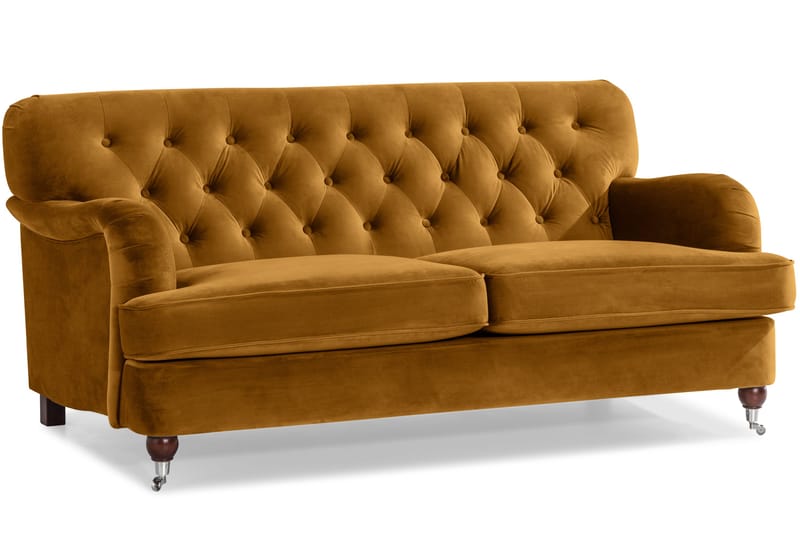 Howard Riviera Soffgrupp 3-sits + 2-sits Soffa + Fåtölj + Fotpall i Sammet - Mörkgul - Products - Möbler - Soffa - Soffgrupp - Howard soffgrupp