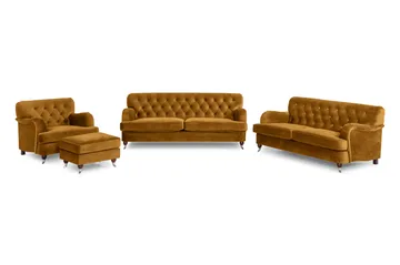 Howard Riviera Soffgrupp 3-sits + 2-sits Soffa + Fåtölj + Fotpall i Sammet - Mörkgul - Products - Möbler - Soffa - Soffgrupp - Howard soffgrupp