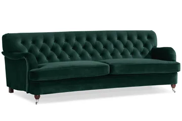 Howard Riviera Soffgrupp Svängd 3-sits + 2-sits Soffa + Fåtölj + Fotpall i Sammet - Grön - Products - Möbler - Soffa - Soffgrupp - Howard soffgrupp