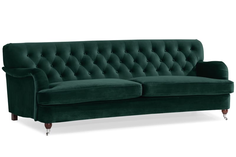 Howard Riviera Soffgrupp Svängd 3-sits + 2-sits Soffa + Fåtölj + Fotpall i Sammet - Grön - Products - Möbler - Soffa - Soffgrupp - Howard soffgrupp