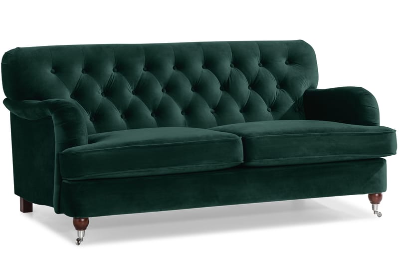Howard Riviera Soffgrupp Svängd 3-sits + 2-sits Soffa + Fåtölj + Fotpall i Sammet - Grön - Products - Möbler - Soffa - Soffgrupp - Howard soffgrupp