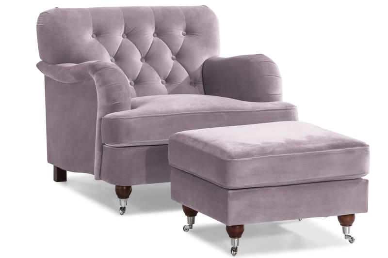 Howard Riviera Soffgrupp Svängd 3-sits + 2-sits Soffa + Fåtölj + Fotpall i Sammet - Lila - Products - Möbler - Soffa - Soffgrupp - Howard soffgrupp