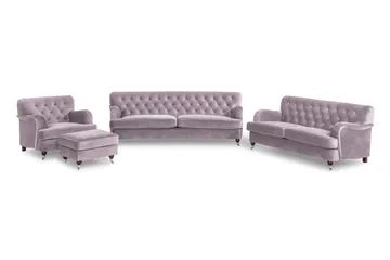 Howard Riviera Soffgrupp Svängd 3-sits + 2-sits Soffa + Fåtölj + Fotpall i Sammet - Lila - Products - Möbler - Soffa - Soffgrupp - Howard soffgrupp