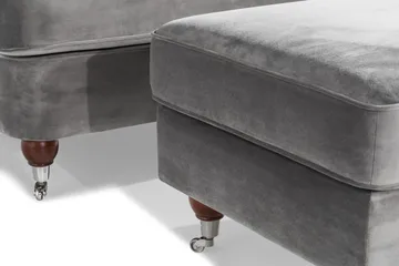 Howard Riviera Soffgrupp Svängd 3-sits + 2-sits Soffa + Fåtölj + Fotpall i Sammet - Ljusgrå - Products - Möbler - Soffa - Soffgrupp - Howard soffgrupp