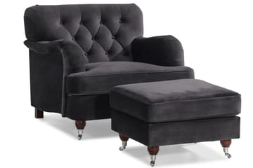 Howard Riviera Soffgrupp Svängd 3-sits + 2-sits Soffa + Fåtölj + Fotpall i Sammet - Mörkgrå - Products - Möbler - Soffa - Soffgrupp - Howard soffgrupp