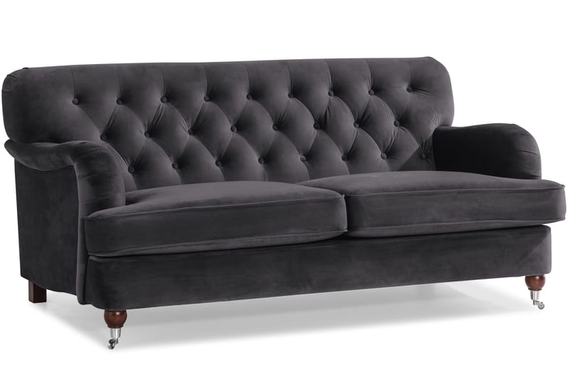 Howard Riviera Soffgrupp Svängd 3-sits + 2-sits Soffa + Fåtölj + Fotpall i Sammet - Mörkgrå - Products - Möbler - Soffa - Soffgrupp - Howard soffgrupp