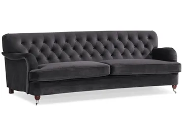 Howard Riviera Soffgrupp Svängd 3-sits + 2-sits Soffa + Fåtölj + Fotpall i Sammet - Mörkgrå - Products - Möbler - Soffa - Soffgrupp - Howard soffgrupp