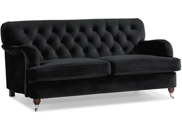 Howard Riviera Soffgrupp Svängd 3-sits + 2-sits Soffa + Fåtölj + Fotpall i Sammet - Svart - Products - Möbler - Soffa - Soffgrupp - Howard soffgrupp