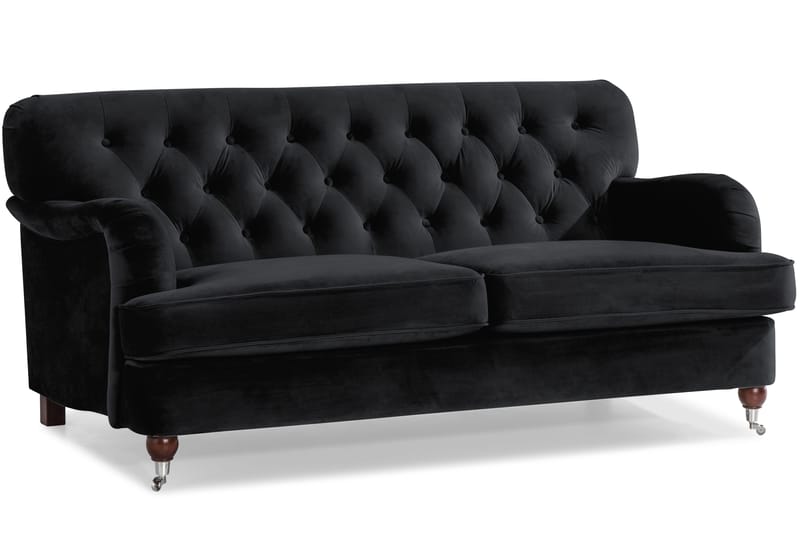 Howard Riviera Soffgrupp Svängd 3-sits + 2-sits Soffa + Fåtölj + Fotpall i Sammet - Svart - Products - Möbler - Soffa - Soffgrupp - Howard soffgrupp