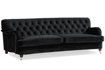 Howard Riviera Soffgrupp Svängd 3-sits + 2-sits Soffa + Fåtölj + Fotpall i Sammet - Svart - Products - Möbler - Soffa - Soffgrupp - Howard soffgrupp