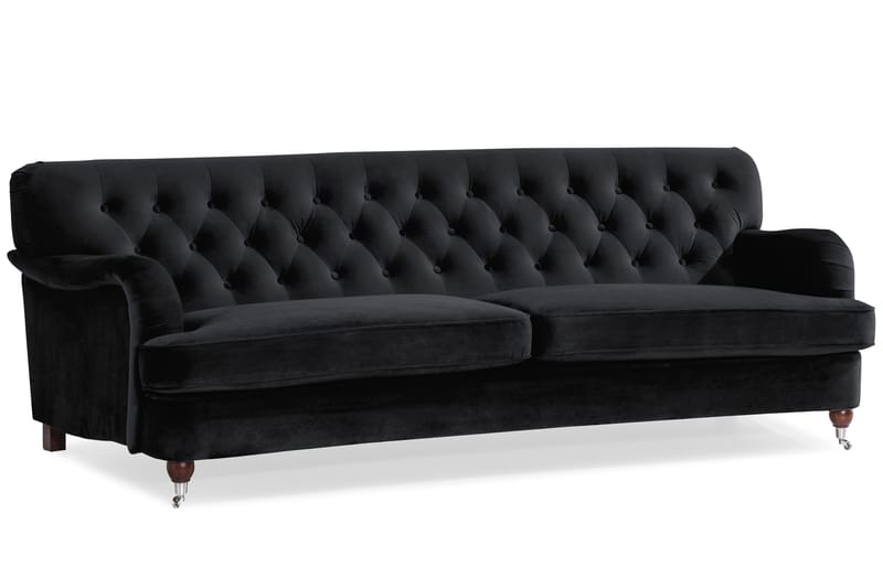 Howard Riviera Soffgrupp Svängd 3-sits + 2-sits Soffa + Fåtölj + Fotpall i Sammet - Svart - Products - Möbler - Soffa - Soffgrupp - Howard soffgrupp
