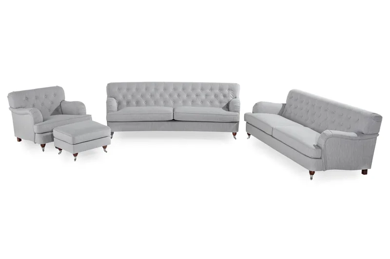 Howard Riviera Soffgrupp Svängd 3-sits + 2-sits Soffa + Fåtölj + Fotpall i Tyg - Grå - Products - Möbler - Soffa - Soffgrupp - Howard soffgrupp