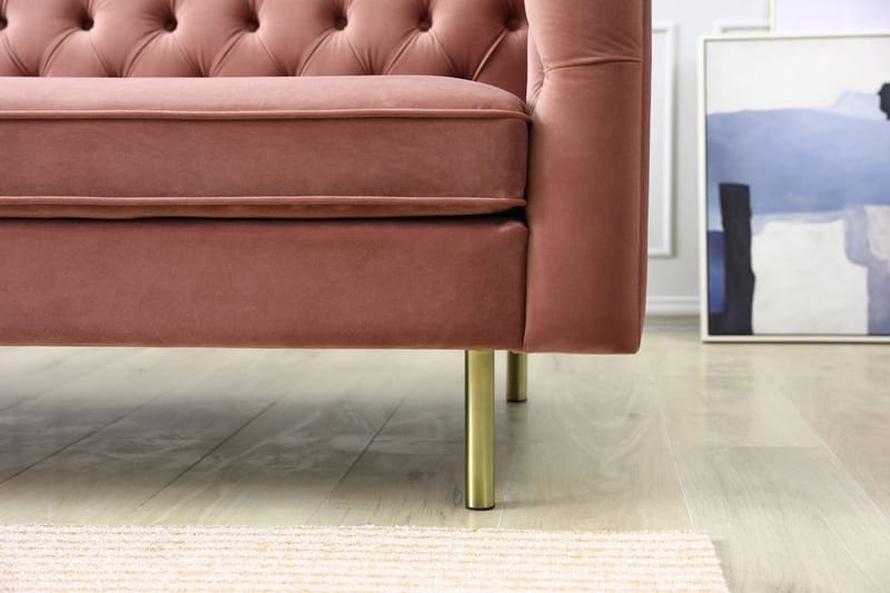 Toto 3-sits rosa soffa med guldiga ben - Rosa - Products - Möbler - Soffa - Sammetssoffa