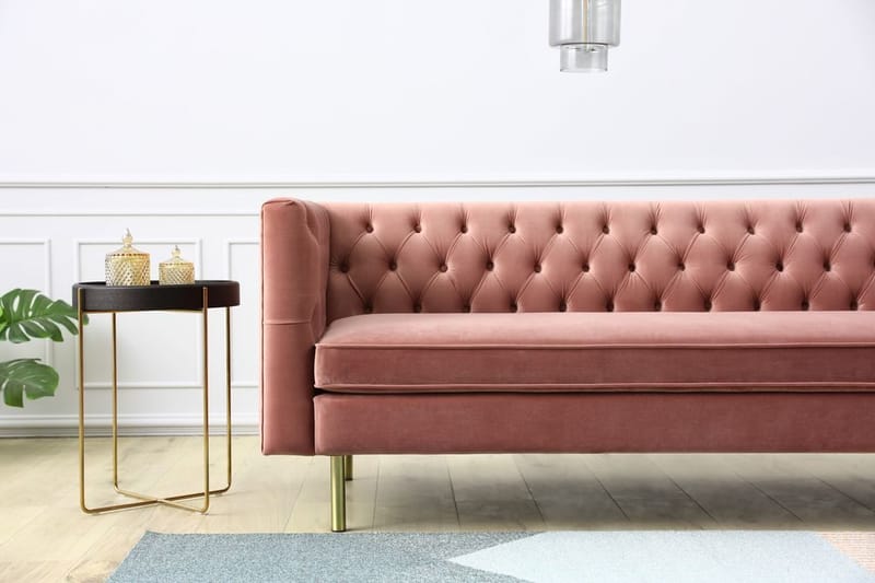 Toto 3-sits rosa soffa med guldiga ben - Rosa - Products - Möbler - Soffa - Sammetssoffa
