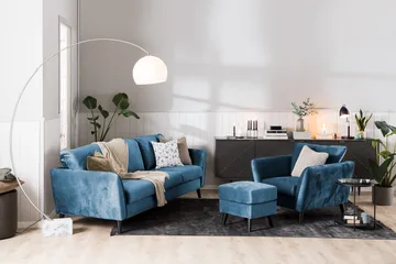 Trend 3-sits Sammetssoffa - Blå - Products - Möbler - Soffa - 3 sits soffa