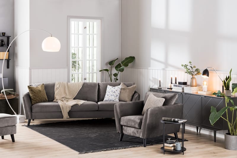 Trend 3-sits Sammetssoffa - Mörkgrå - Products - Möbler - Soffa - 3 sits soffa