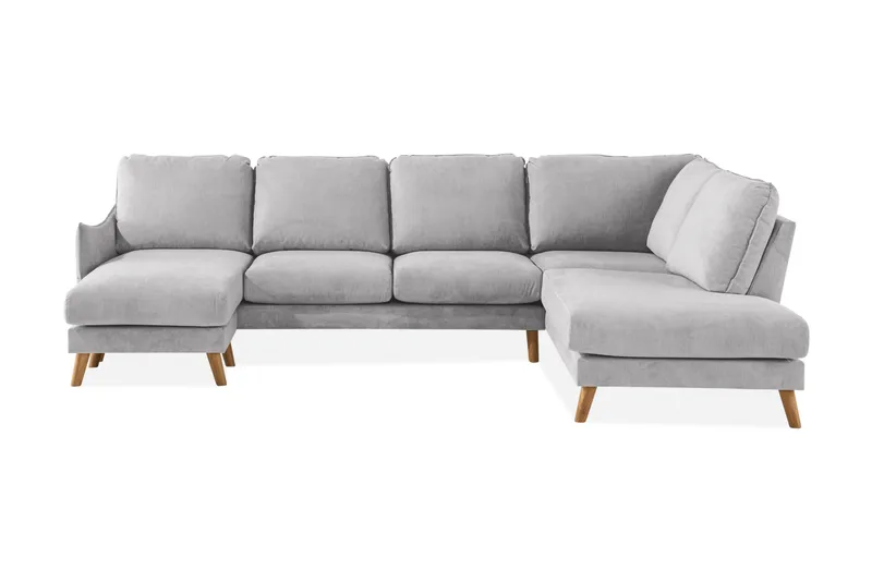 Trend Lyx 4-sits Högervänd U-formad Soffa med Divan och Schäslong i Tyg, Ljusgrå