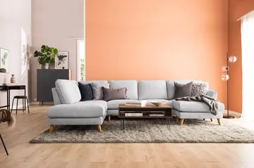 Trend Lyx 4-sits Vänstervänd U-formad Soffa med Divan och Schäslong i Tyg - Ljusgrå - Products - Möbler - Soffa - U-soffa