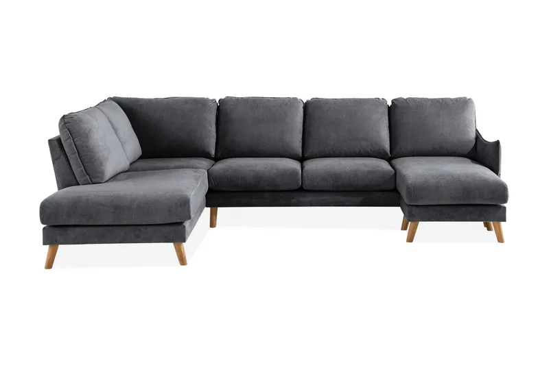 Trend Lyx U-soffa med Divan Höger, Mörkgrå/Ek