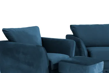 Trend Soffgrupp 3-sits + 2-sits Soffa + Fåtölj + Fotpall i Sammet - Blå - Products - Möbler - Soffa - Soffgrupp