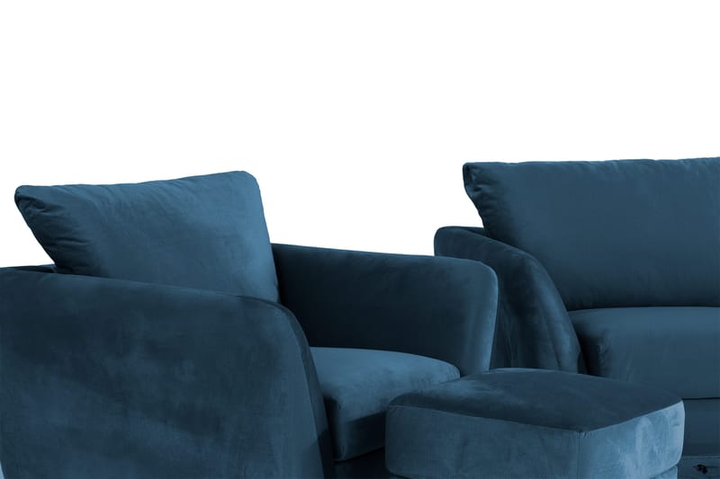 Trend Soffgrupp 3-sits + 2-sits Soffa + Fåtölj + Fotpall i Sammet - Blå - Products - Möbler - Soffa - Soffgrupp