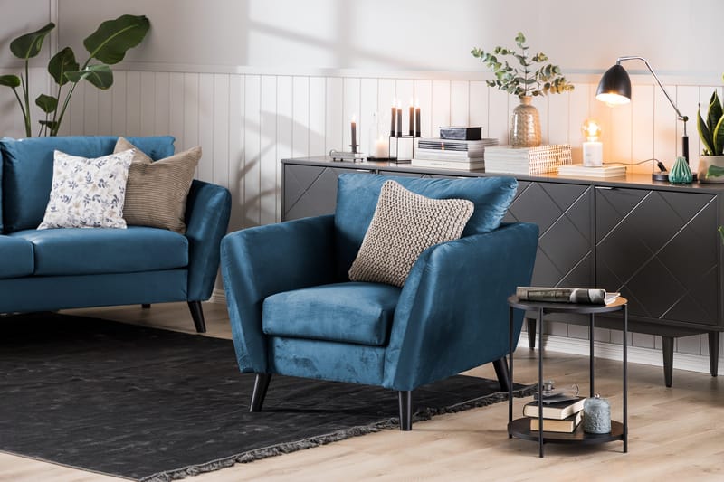 Trend Soffgrupp 3-sits + 2-sits Soffa + Fåtölj + Fotpall i Sammet - Blå - Products - Möbler - Soffa - Soffgrupp