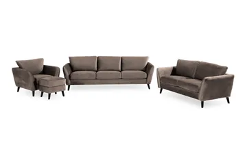 Trend Soffgrupp 3-sits + 2-sits Soffa + Fåtölj + Fotpall i Sammet - Brun - Products - Möbler - Soffa - Soffgrupp