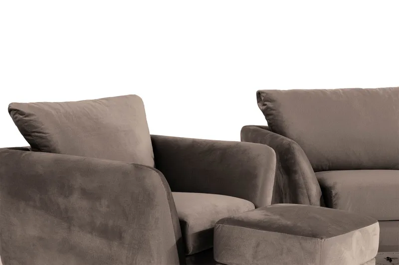 Trend Soffgrupp 3-sits + 2-sits Soffa + Fåtölj + Fotpall i Sammet - Brun - Products - Möbler - Soffa - Soffgrupp