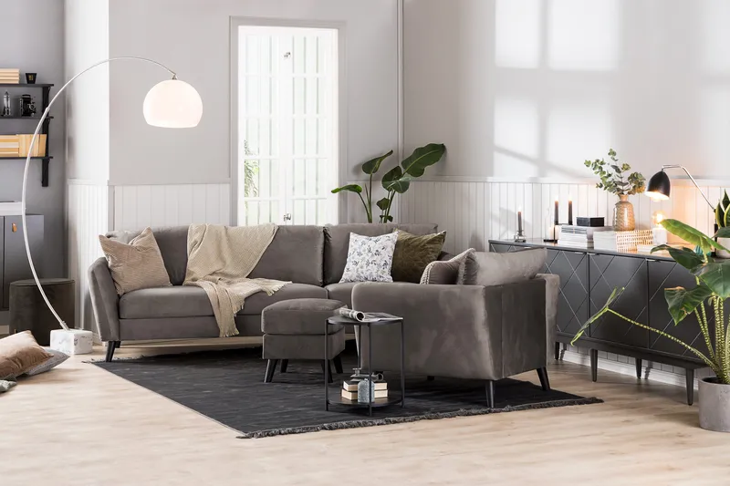 Trend Soffgrupp 3-sits + 2-sits Soffa + Fåtölj + Fotpall i Sammet - Brun - Products - Möbler - Soffa - Soffgrupp