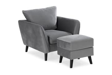 Trend Soffgrupp 3-sits + 2-sits Soffa + Fåtölj + Fotpall i Sammet - Ljusgrå - Products - Möbler - Soffa - Soffgrupp