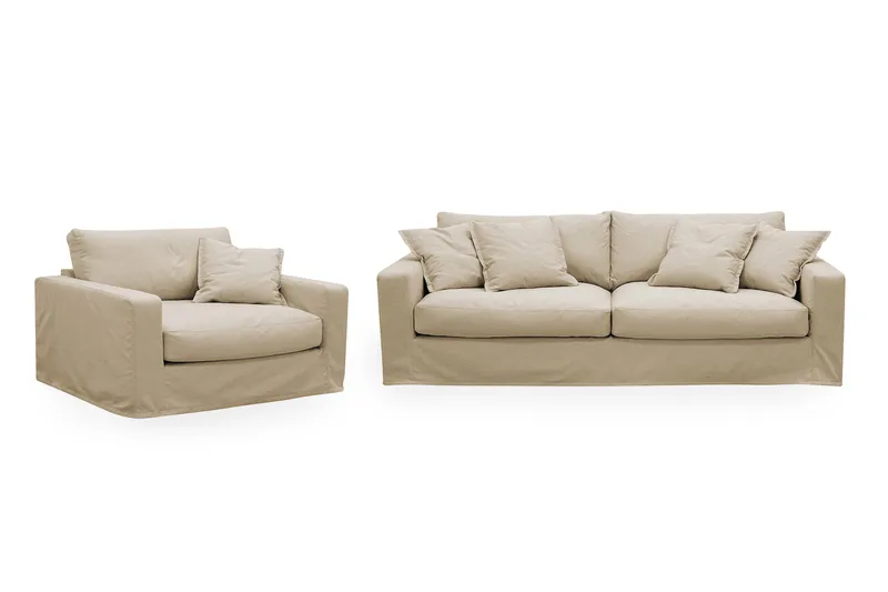 Valencia Extra Djup 3-sits soffa + fåtölj med avtagbar och tvättbar klädsel - Beige - Products - Möbler - Soffa - Soffgrupp