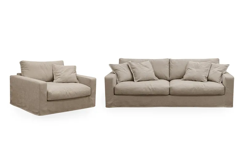 Valencia Extra Djup 3-sits soffa + fåtölj med avtagbar och tvättbar klädsel - Brun - Products - Möbler - Soffa - Soffgrupp