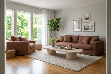Valencia Extra Djup 3-sits soffa + fåtölj med avtagbar och tvättbar klädsel - Rödbrun - Products - Möbler - Soffa - Soffgrupp