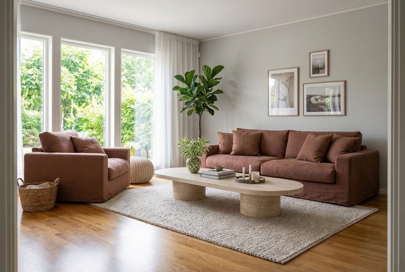 Valencia Extra Djup 3-sits soffa + fåtölj med avtagbar och tvättbar klädsel - Rödbrun - Products - Möbler - Soffa - Soffgrupp