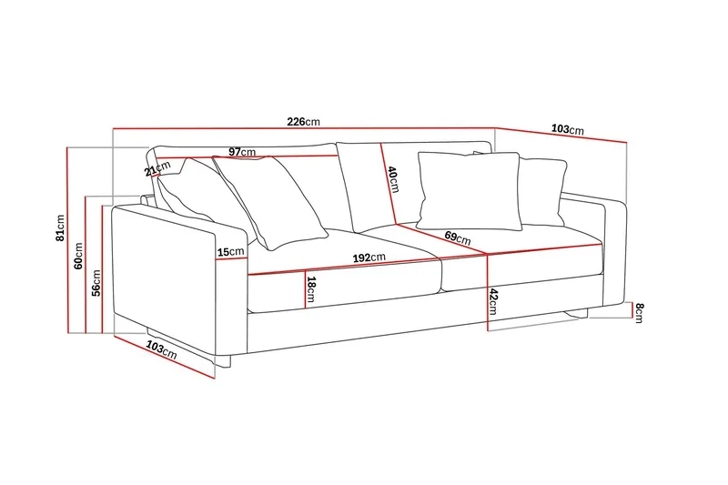 Valencia Extra Djup 3-sits Soffa i Chenille - Beige - Products - Möbler - Soffa - 3 sits soffa