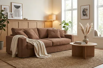 Valencia Extra Djup 3-sits Soffa med avtagbar och tvättbar klädsel - Rostbrun - Products - Möbler - Soffa - 3 sits soffa