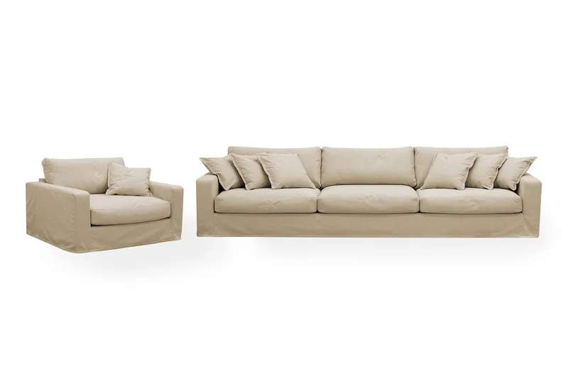 Valencia Extra Djup 5-sits soffa + fåtölj med avtagbar och tvättbar klädsel - Beige - Products - Möbler - Soffa - Soffgrupp