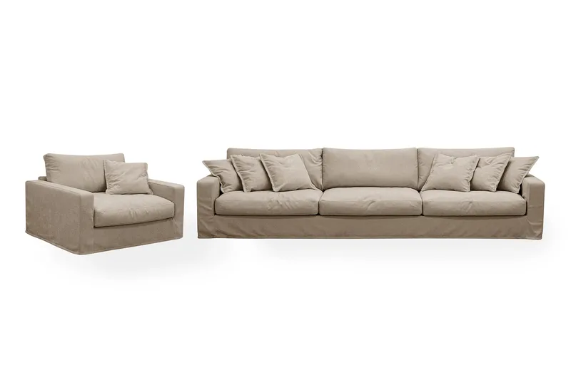 Valencia Extra Djup 5-sits soffa + fåtölj med avtagbar och tvättbar klädsel - Brun - Products - Möbler - Soffa - Soffgrupp