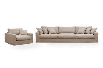 Valencia Extra Djup 5-sits soffa + fåtölj med avtagbar och tvättbar klädsel - Ljusbrun - Products - Möbler - Soffa - Soffgrupp