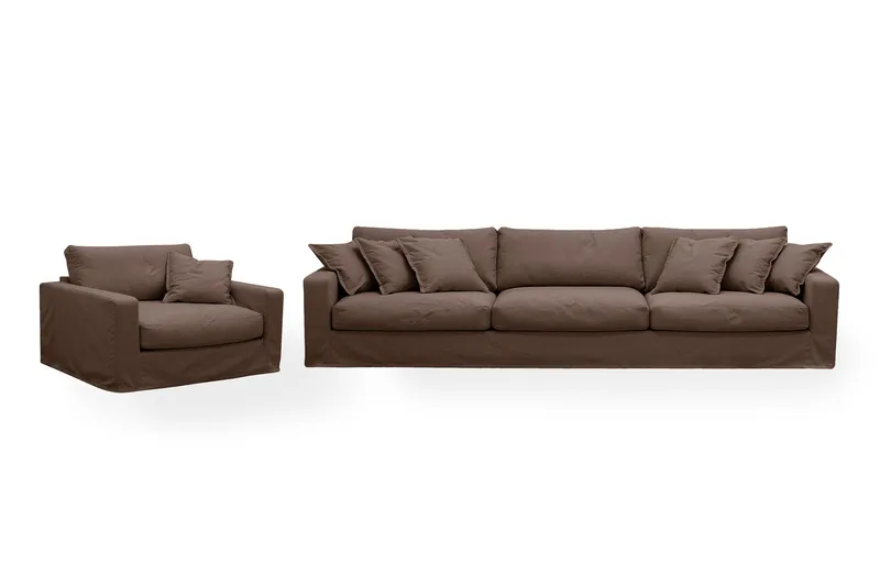 Valencia Extra Djup 5-sits soffa + fåtölj med avtagbar och tvättbar klädsel - Mörkbrun - Products - Möbler - Soffa - Soffgrupp