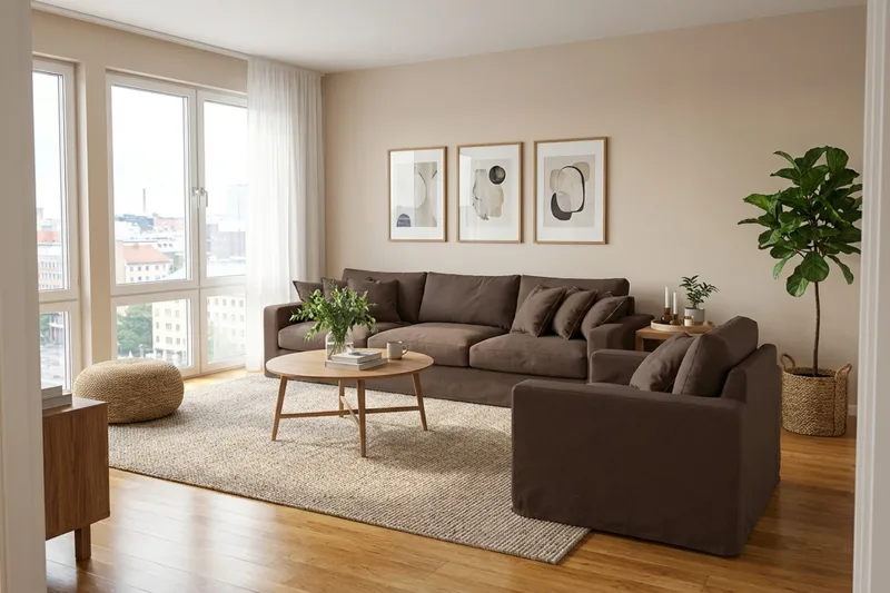 Valencia Extra Djup 5-sits soffa + fåtölj med avtagbar och tvättbar klädsel - Mörkbrun - Products - Möbler - Soffa - Soffgrupp