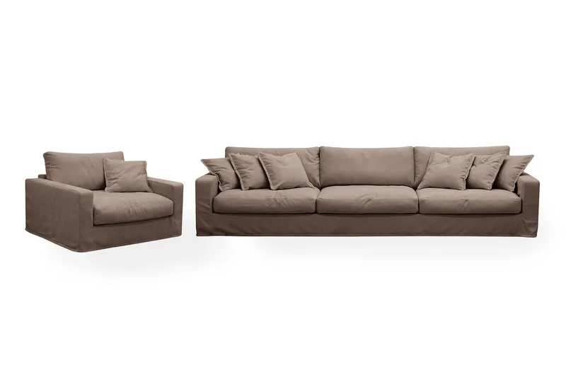 Valencia Extra Djup 5-sits soffa + fåtölj med avtagbar och tvättbar klädsel - Mörkbrun - Products - Möbler - Soffa - Soffgrupp