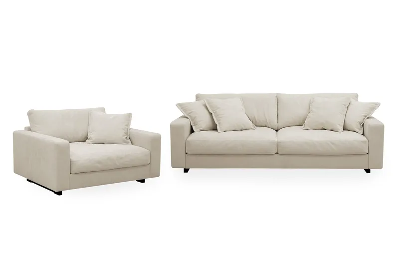 Valencia Soffgrupp Extra Djup 3-sits Soffa + Fåtölj i Chenille - Beige - Products - Möbler - Soffa - Soffgrupp