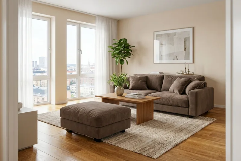Valencia Soffgrupp Extra Djup 3-sits Soffa + Fotpall i Chenille - Mörkbrun - Products - Möbler - Soffa - Hörnsoffa