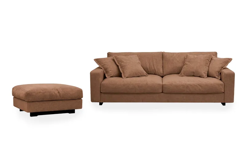 Valencia Soffgrupp Extra Djup 3-sits Soffa + Fotpall i Chenille - Rostbrun - Products - Möbler - Soffa - Hörnsoffa