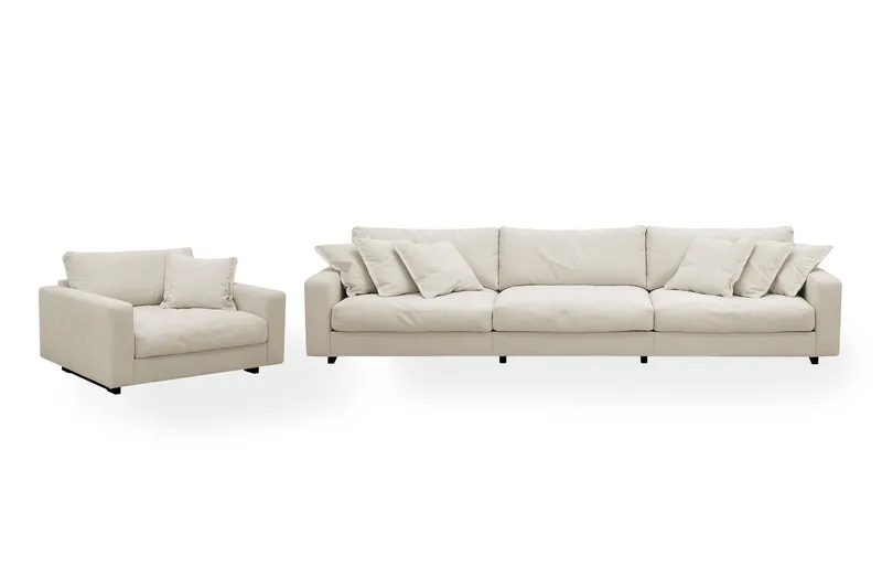 Valencia Soffgrupp Extra Djup 5-sits Soffa + Fåtölj i Chenille - Beige - Products - Möbler - Soffa - Soffgrupp