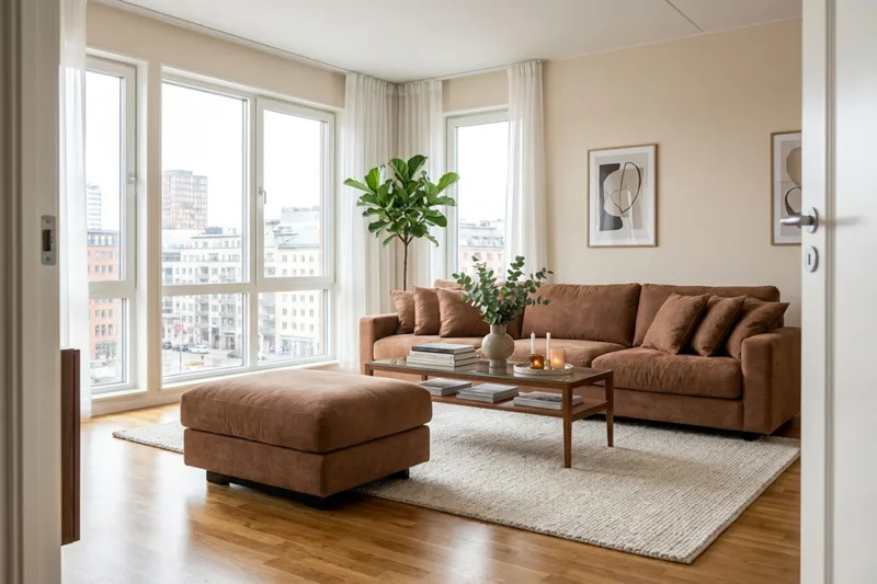 Valencia Soffgrupp Extra Djup 5-sits Soffa + Fotpall i Chenille - Rostbrun - Products - Möbler - Soffa - Hörnsoffa