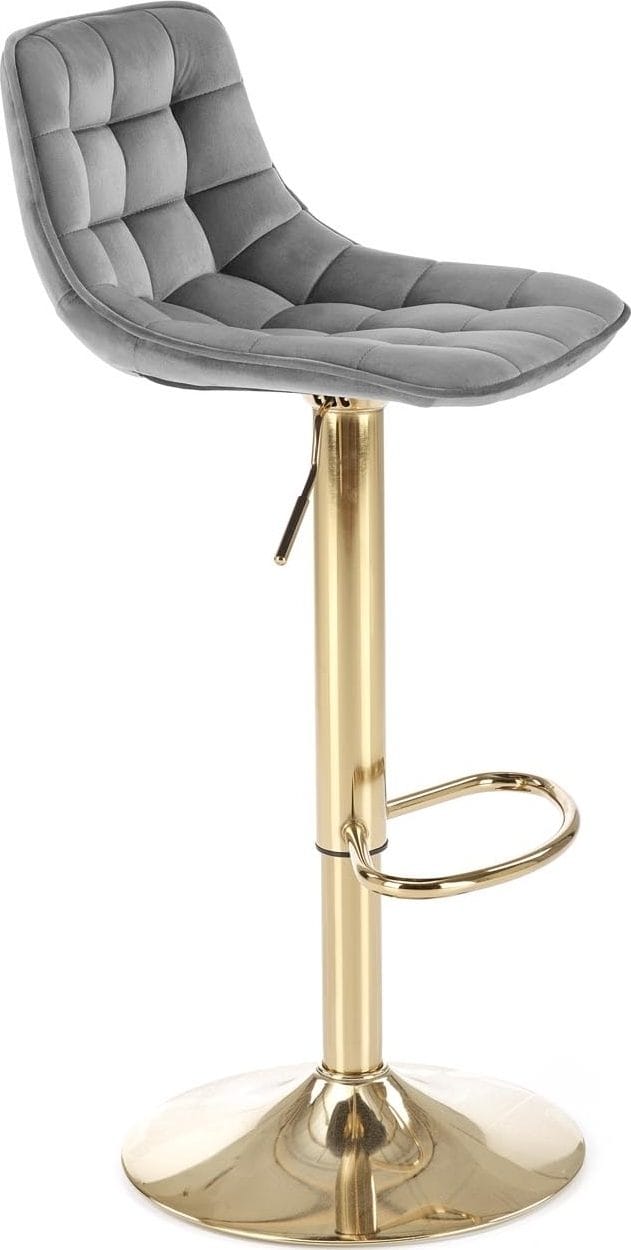 Barstol Sammet med Guldig Fot Höj- och Sänkbar - Grå/guld - Products - Möbler - Fåtölj & stolar - Barstol & barpall
