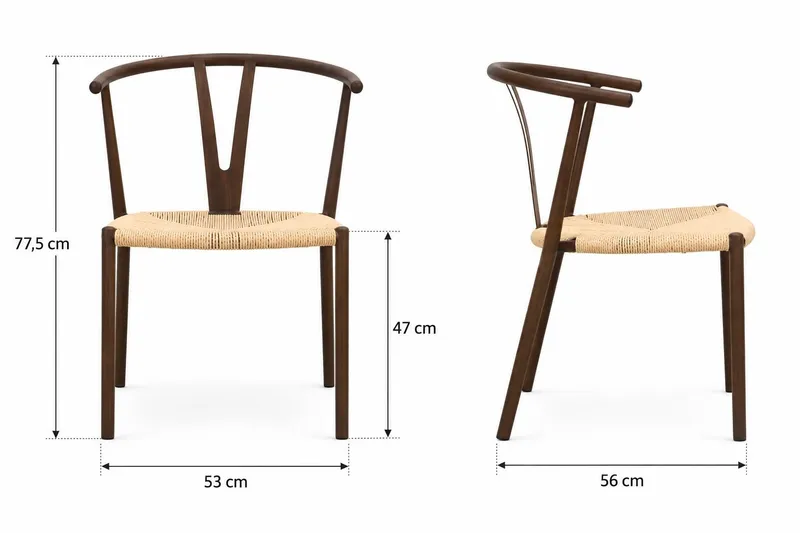 Elysia Matstol & Köksstol med Armstöd och Flätad Sits i Metall med Valnötsutseende - Brun - Products - Möbler - Fåtölj & stolar - Matstol & köksstol