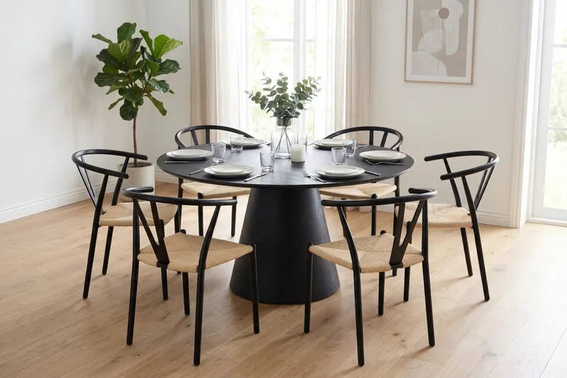 Elysia Matstol med armstöd metall och flätad sits - Svart - Products - Möbler - Fåtölj & stolar - Matstol & köksstol
